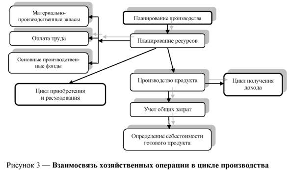 Взаимосвязь хозяйственных операций в цикле производства