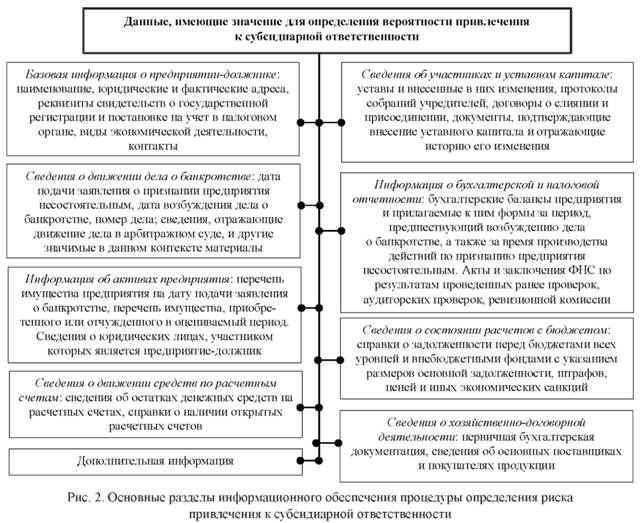 Основные разделы информационного обеспечения процедуры определения риска привлечения к субсидиарной ответственности