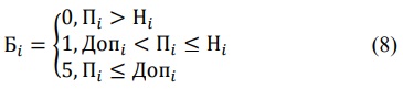 формула определения баллов Бi