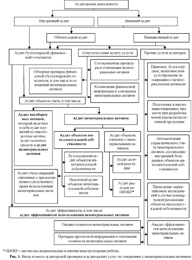 Виды и место аудиторской проверки и аудиторских услуг по операциям с нематериальными активами
